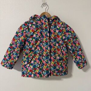 Mini Boden Sherpa Lined Anorak Multicolor Retro Floral Print Zipper 4-5Y